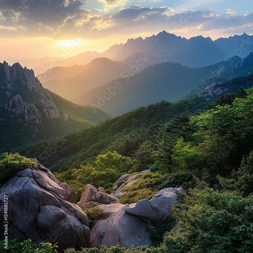 Stunning Landscapes of Mountain Range in Seoraksan National Park, South Korea