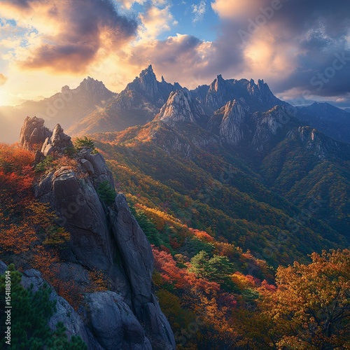 Stunning Landscapes of Mountain Range in Seoraksan National Park, South Korea