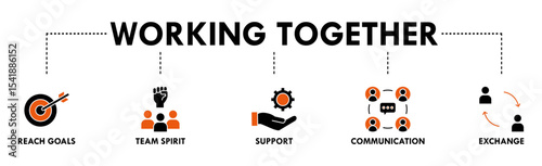 Working together banner web icon vector illustration concept for team management with an icon of collaboration, reach goals, team spirit, support, communication, and exchange