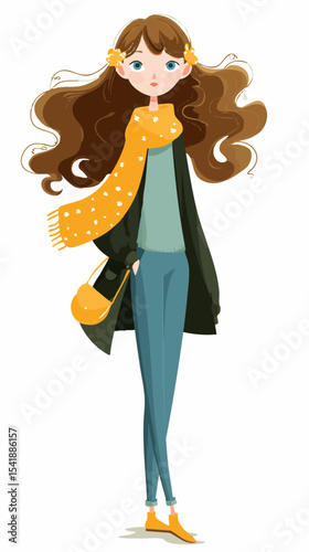 Whimsical Autumn Girl with Flowing Hair