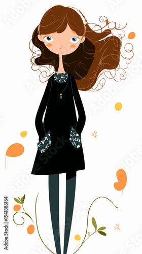 Whimsical Autumn Girl with Flowing Hair