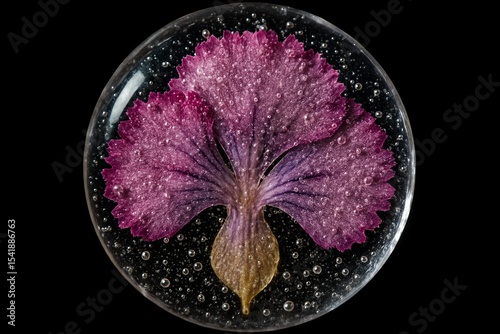 Unique pressed flower encased in resin capturing delicate colors and intricate details of nature