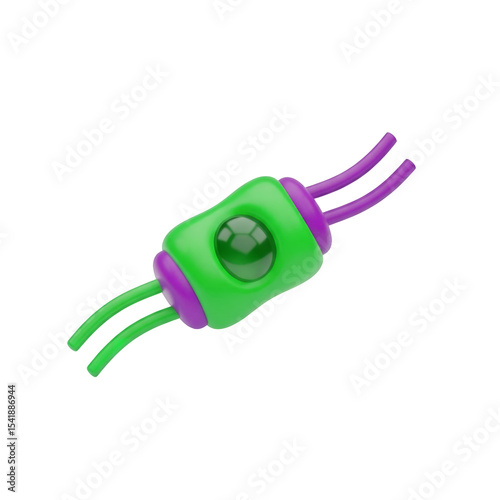 Abstract Green and Purple Toggle Switch with Rounded Wires on Transparent Background, a 3D Render for Illustrations and Graphic Design Projects