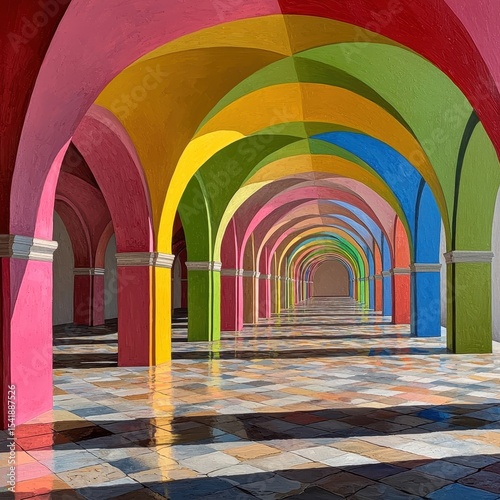 Rainbow Arches A Colorful Perspective in Digital Art