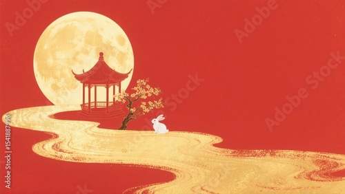 The traditional Chinese festival, the Mid-Autumn Festival, is a beautiful and artistic illustration with a Chinese style