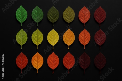 Colorful arrangement of autumn leaves showcasing seasonal change in a herbarium display
