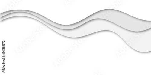 Abstract minimal wavy layered background with soft gray curves and shadow effects. Modern 3D paper-cut style design, perfect for web banners, presentations, or elegant graphic layouts.