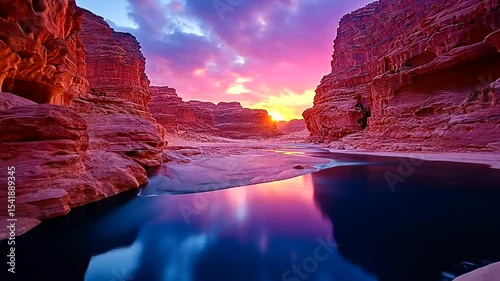 Serene Sunset Over Canyon River Reflection