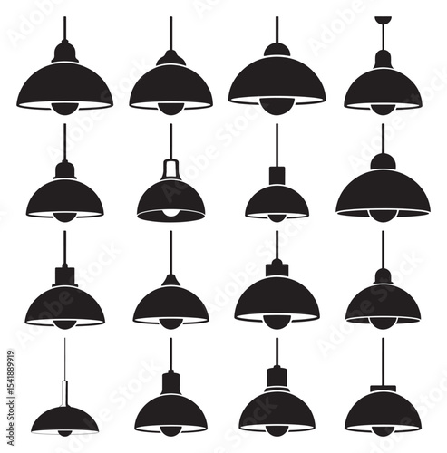 Pendant Lamp Silhouette Icon Collection for Interior Design