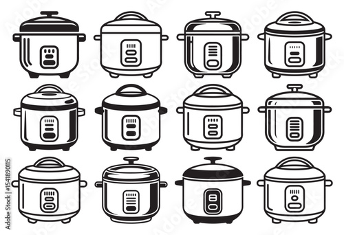  Electric Rice Cooker and Multicooker Icon Set