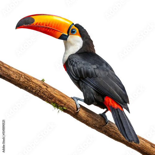 Vibrant Toco Toucan PNG Isolated on White Background Exotic Bird with Large Colorful Beak photo