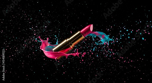 Colorful splash captures the elegance of vibrant lipstick against a dark backdrop Generative AI