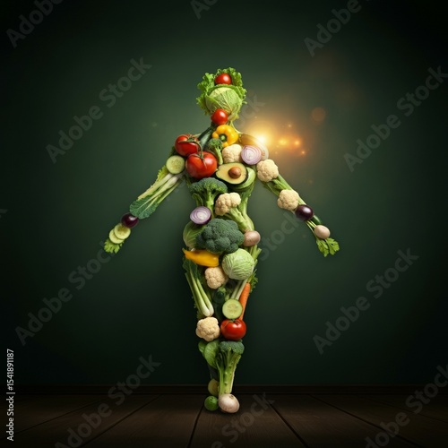 Celebrating the beauty of nature through a vibrant vegetable figure on a dark green backdrop Generative AI