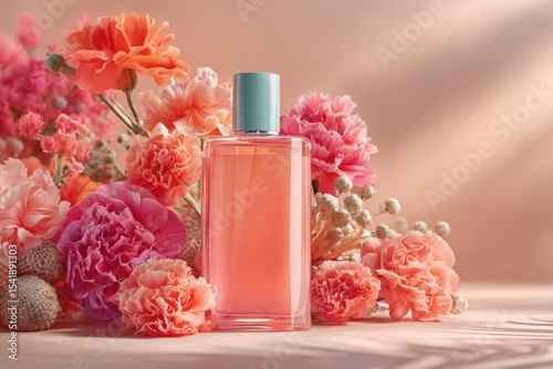 Perfume bottle with floral background banner