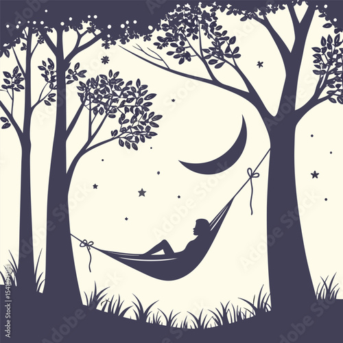 Vintage Camping Silhouette Vector with Tent, Trees, and Night Sky