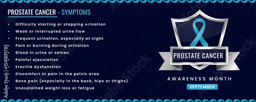 Original Prostate Cancer Awareness ribbon with Symptoms, Shield Design with Pattern Based Background.