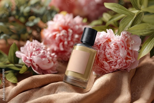 Perfume bottle with floral background banner