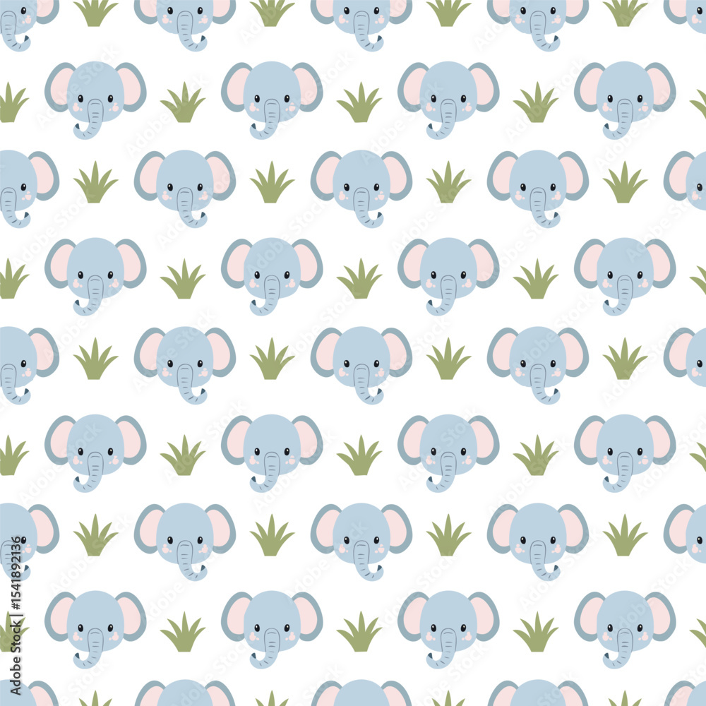 Fototapeta premium Cute Animal Elephant Face Seamless Background