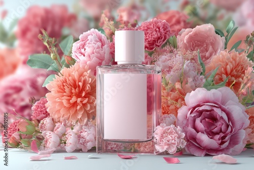 Perfume bottle with floral background banner