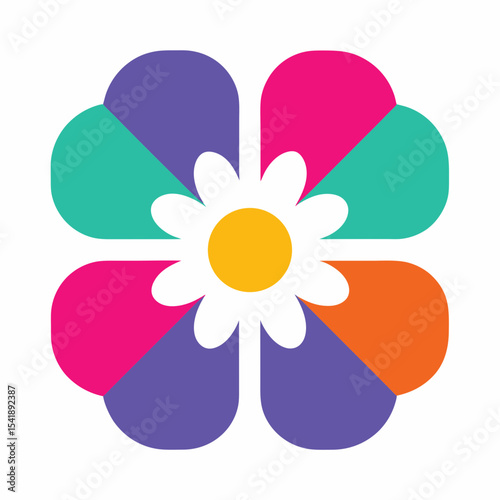 Minimal Floral Vector Icon Design Geometric Colorful Flower Logo.