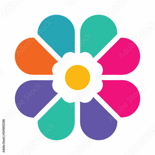 Minimal Floral Vector Icon Design Geometric Colorful Flower Logo.