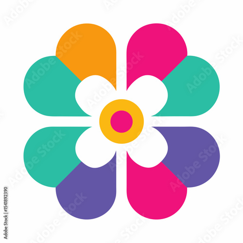 Minimal Floral Vector Icon Design Geometric Colorful Flower Logo.