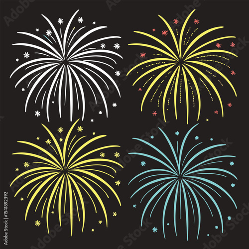 Colorful fireworks burst set on black background
