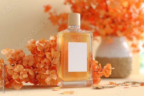 Perfume bottle with floral background banner