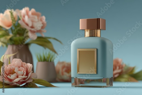 Perfume bottle with floral background banner