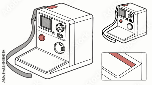 Vector illustration of an antique washing machine with a classic photographic lens
