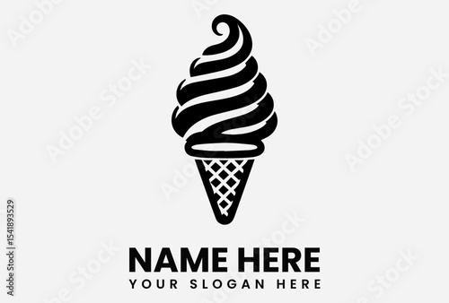 Stylish black and white ice cream cone logo design, perfect for a dessert shop or brand.
