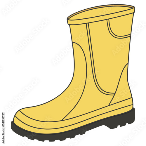 Yellow rubber rain boot footwear illustration