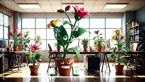 Office Plants Growing in a Playful, Stop-Motion Style - Business Growth Concept