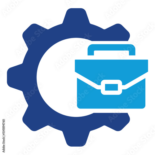 Gear Briefcase Glyph Dual Tone Blue Fill Silhouette Style Icon - Gear with briefcase inside, indicating operational business, management, or career structure