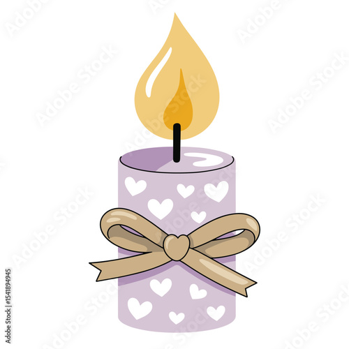 Decorative Purple Candle with Heart Pattern and Bow – Cozy Home Decor Vector Illustration