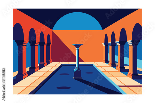 Serene Courtyard A Modern Minimalist Architectural Illustration