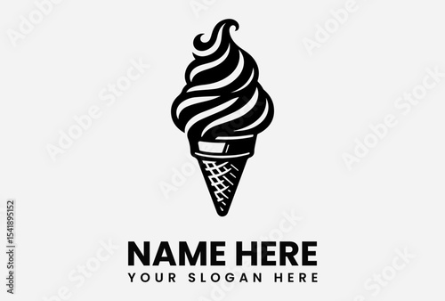 Vintage style black and white ice cream cone logo design.