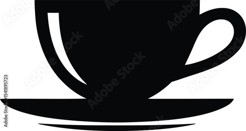  Vector Black Coffee Cup Silhouette, Minimalist Teacup and Saucer Icon.