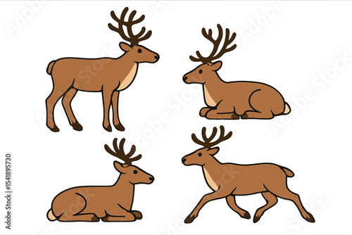 Reindeer illustrations in various poses and activities on a transparent background