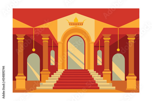 Grand Entrance Majestic Palace Architecture with Red Carpet Staircase