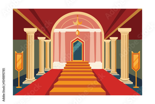 Grand Palace Entrance Majestic Architecture with Red Carpet and Pillars