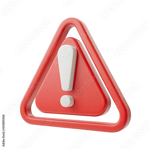 Red warning sign triangle alert error attention caution problem danger exclamation mark safety first notice 3d