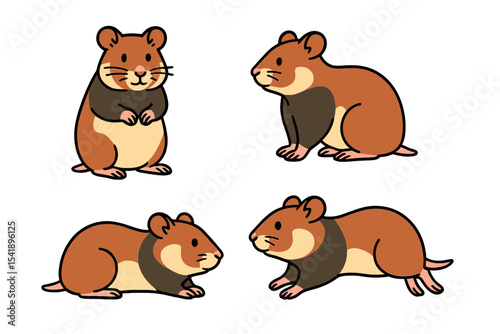 Hamsters in various poses on a transparent background 