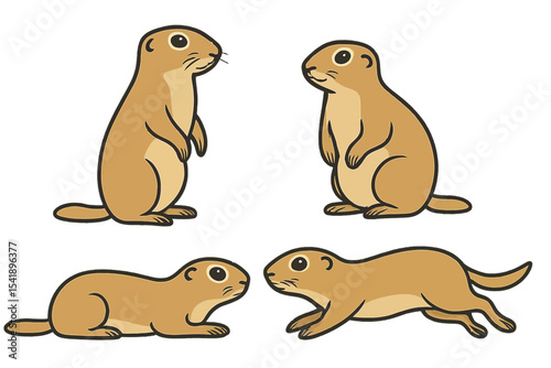 Four gopher in different poses and expressions on a transparent background