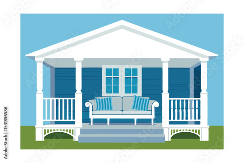 Charming Coastal Cottage Front Porch Illustration