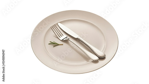 Isolated plate with fork and knife silverware for restaurant dining and food presentation photography stock image