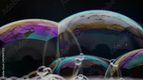 Macro View of Iridescent Bubbles Slowly Colliding - Satisfying Abstract Background