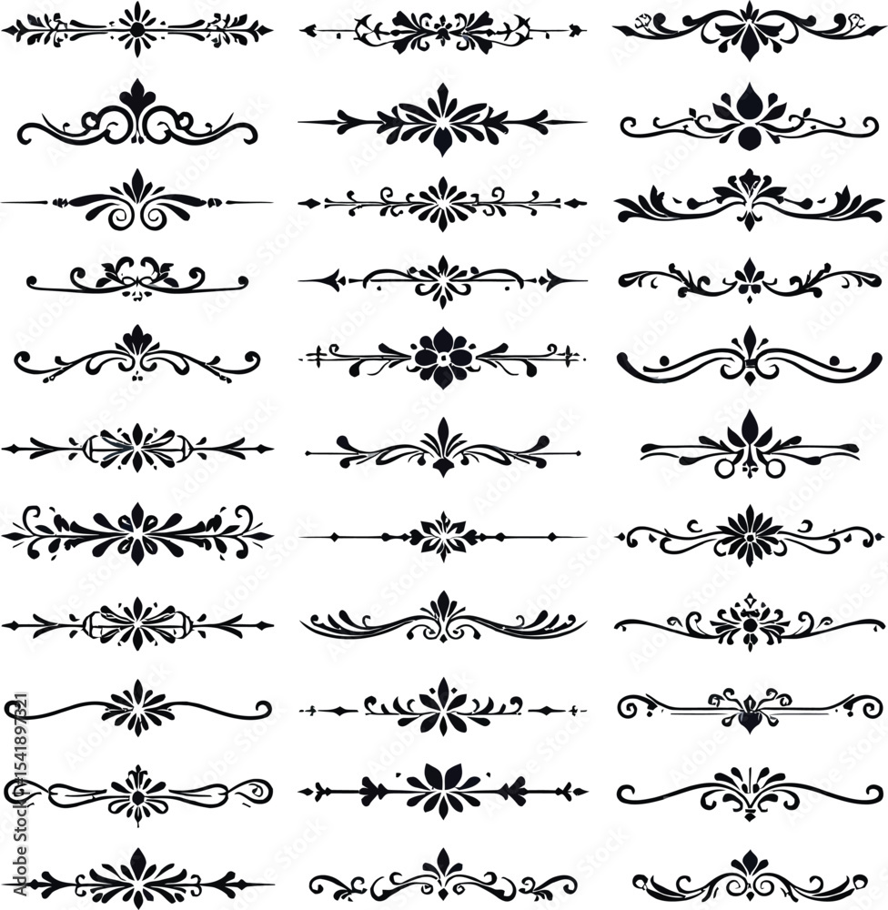 Obraz premium Collection of Decorative Dividers and Flourishes in Black and White Vector Format