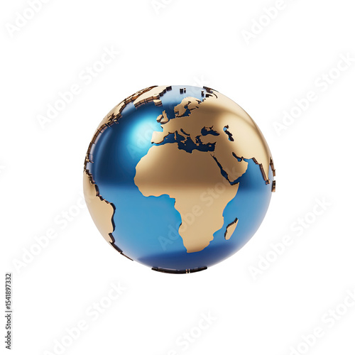 Globe earth world map geography africa europe continents oceans travel exploration golden blue design 3d render