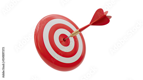 Red target with arrow bullseye hitting the center success and achievement concept illustration render